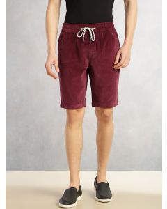 Wine Cricket Club Collection Regular Fit Mid-Rise Woven Cotrises Corduroy Shorts