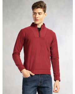 Maroon Regular Fit Long Sleeves Round Neck Solid Polyester Pullover Sweatshirt