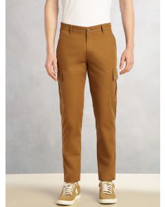 Brown Cricket Club Collection Relaxed Fit Mid-Rise 100% Cotton Woven Cargo Trouser