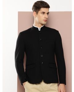 Black1 Regular Fit Mandarin Collar Long Sleeves Solid Formal and Wedding Wear Bandhgala Blazer