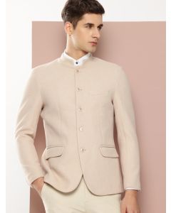 Beige1 Regular Fit Long Sleeves Mandarin Collar Solid Formal and Wedding Wear Bandhgala Blazer