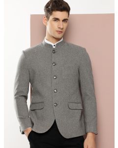 Grey1 Long Sleeves Regular Fit Mandarin Collar Solid Formal and Wedding Wear Bandhgala Blazer