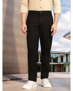 Black Smart Straight Fit Mid-Rise Solid 6-Pocket Design Woven Cargo Trouser