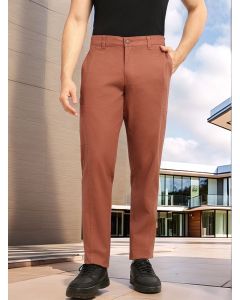 Brown Smart Straight Fit Mid-Rise Solid 6-Pocket Design Woven Cargo Trouser