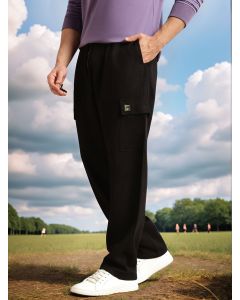 Black Regular Fit Mid-Rise Linen Cargo Trouser with Drawstring Closure , 5 Pocket Design
