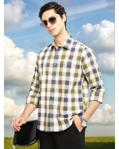 Beige Cricket Club Collection Slim Fit Long Sleeves Shepherd Check Spread Collar Cotton Linen Casual Shirt