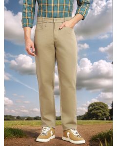 Dark Khaki Smart Straight Fit Mid-Rise Solid 5-Pocket Design Woven Chinos Trouser