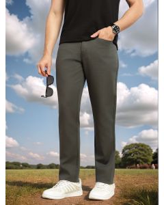 Grey Smart Straight Fit Mid-Rise Solid 5-Pocket Design Woven Chinos Trouser