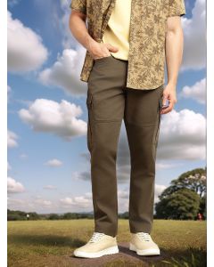 Olive Regular Fit Mid-Rise Solid Woven Utility Cargo Trouser