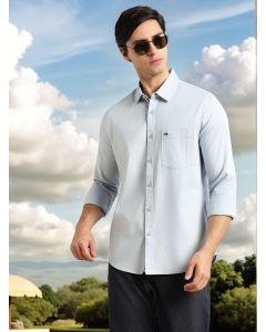 Blue Slim Fit Long Sleeves Solid Spread Collar 100% Cotton Twill Casual Shirt