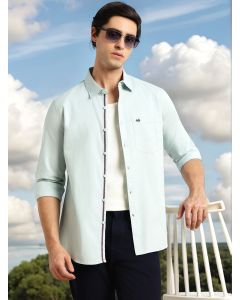 Green Slim Fit Long Sleeves Solid Spread Collar 100% Cotton Twill Casual Shirt