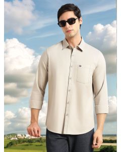 Grey Slim Fit Long Sleeves Solid Spread Collar 100% Cotton Twill Casual Shirt