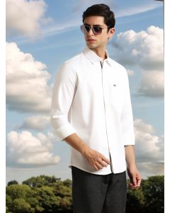 White Slim Fit Long Sleeves Solid Spread Collar 100% Cotton Twill Casual Shirt