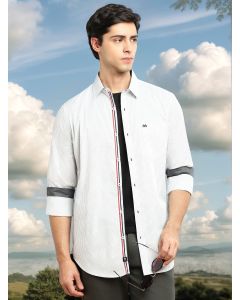 White Regular Fit Long Sleeves Spread Collar Micro Checks 100% Cotton Casual Shirt