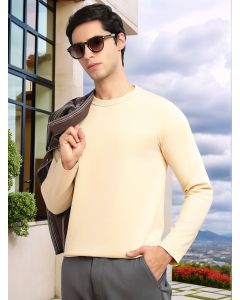 Beige Cricket Club Collection Regular Fit Round Neck Long Sleeves Polycotton Solid Knitted T-shirt