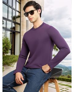 Purple Cricket Club Collection Regular Fit Round Neck Long Sleeves Polycotton Solid Knitted T-shirt