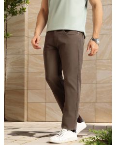 Dark Olive Cricket Club Collection Straight Fit Mid-Rise Medium Shade Stretchable Jeans-Clean Look, 5 Pocket Design