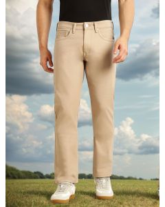 Beige Cricket Club Collection Straight Fit Mid-Rise Light Shade Stretchable Jeans-Clean Look, 5 Pocket Design