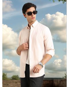 Pink Cricket Club Collection Slim Fit Vertical Stripe Cotton Casual Shirt-Button Down Collar, Full Sleeves