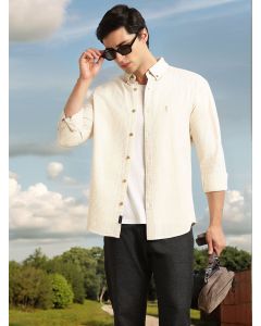 Beige Cricket Club Collection Slim Fit Long Sleeves Button Down Collar SeerSucker Shirt