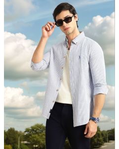Navy Cricket Club Collection Slim Fit Long Sleeves Button Down Collar SeerSucker Shirt