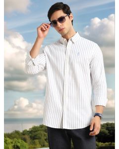 Blue Cricket Club Collection Slim Fit Long Sleeves Button Down Collar Cotton Linen Oxford Shirt