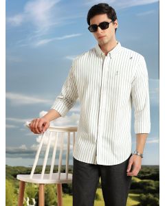 Green Cricket Club Collection Slim Fit Long Sleeves Button Down Collar Cotton Linen Oxford Shirt
