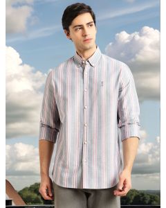 Red Cricket Club Collection Slim Fit Long Sleeves Button Down Collar Cotton Linen Oxford Shirt