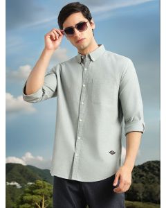 Bottle Green Slim Fit Long Sleeves Button-Down Collar Solid 100% Cotton Oxford Casual Shirt