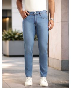 Mid Blue Slim Fit Light Shade Mid-Rise Clean Look 5 Pocket Design Stretchable Jeans