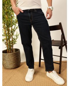 Dark Blue Smart Dark Shade Tapered Fit Clean Look Stretchable Jeans