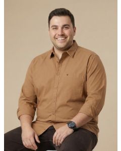 Light Brown Cotton Casual Shirt Plus Size Regular Fit Spread Collar Long Sleeve