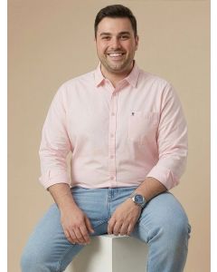 Light Pink 1 Cotton Casual Shirt Plus Size Regular Fit Spread Collar Long Sleeve