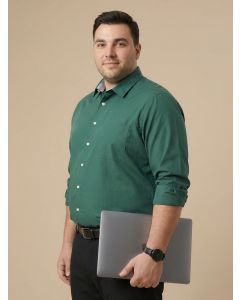 Green Plus Size Smart Long Sleeves Regular Fit Spread Collar Solid 100% Cotton Formal Shirt