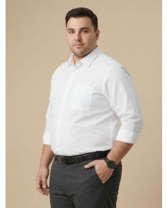 White Plus Size Smart Regular Fit Long Sleeves Spread Collar 100% Cotton Solid Formal Shirt
