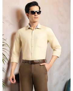 Beige Regular Fit Long Sleeves Spread Collar with Contrast Fabric Solid 100% Cotton Formal Shirt