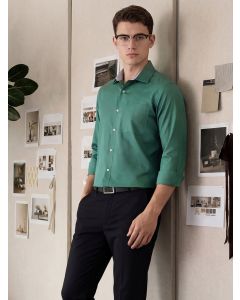 Green Regular Fit Long Sleeves Spread Collar with Contrast Fabric Solid 100% Cotton Formal Shirt