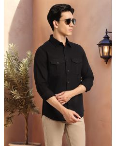 Black Cricket Club Collection Men's Slim Fit Cotton Casual Shirt-Dual Flap Pocket