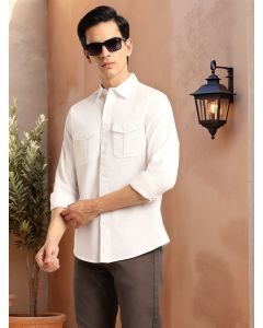 White Cricket Club Collection Men's Slim Fit Cotton Casual Shirt-Dual Flap Pocket