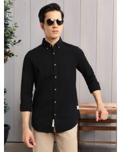 Black Premium Slim Fit Long Regular Sleeves Button-Down Collar Pinstripes 100% Cotton Seersucker Casual Shirt