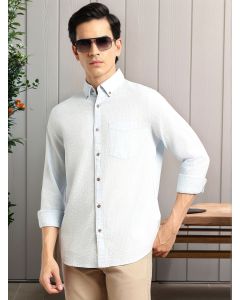 Sky Blue Premium Slim Fit Long Regular Sleeves Button-Down Collar Pinstripes 100% Cotton Seersucker Casual Shirt