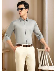 Grey Premium Long Sleeves Regular Fit Spread Collar Solid 100% Cotton Formal Shirt