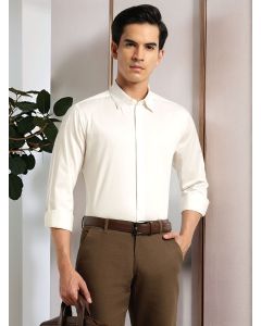 White Premium Long Sleeves Regular Fit Spread Collar Solid 100% Cotton Formal Shirt
