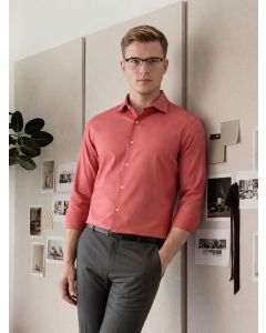 Dark Peach Regular Fit Long Sleeves Spread Collar Solid 100% Cotton Formal Shirt