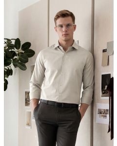 Light Grey Regular Fit Long Sleeves Spread Collar Solid 100% Cotton Formal Shirt