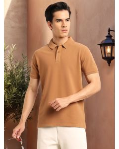Yellow Short Sleeves Regular Fit Solid 100% Cotton Polo Collar Knitted T-shirt