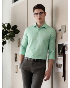 Green Regular Fit Long Sleeves Spread Collar 100% Cotton Oxford Formal Shirt