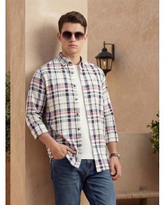 White Cricket Club Collection Slim Fit Long Sleeves Button-Down Collar Cotton Linen Plaid Check Shirt