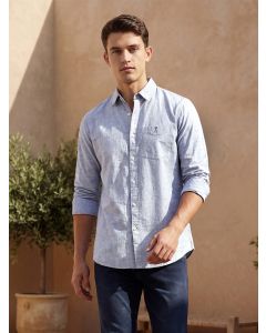 Blue Cricket Club Collection Slim Fit Long Sleeves Spread Collar Solid Cotton Linen Shirt