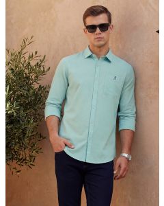 Green Cricket Club Collection Slim Fit Long Sleeves Spread Collar Solid Cotton Linen Shirt